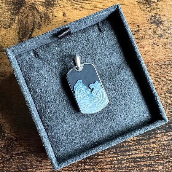 David Yurman Waves Dog Tag Pendant with White Agate - Picture 1 of 13